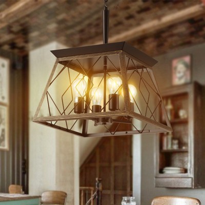 Airsurfer 16" Industrial 4-Light Pendant Chandelier, Modern Metal Cage, Adjustable Hanging Light for Dining, Kitchen, Living Room (No Bulbs)