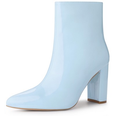 Perphy Women's Patent Leather Pointed Toe Side Zip Chunky Heel Ankle Boots