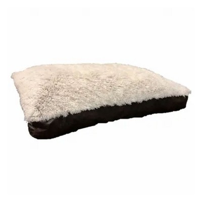 Aspen Pet 36 x 27 Inch Faux Leather Gusseted Polyester Fill Plush Fabric Pillow Dog Pet Bed with Removeable Outer Cover, Taupe/Brown