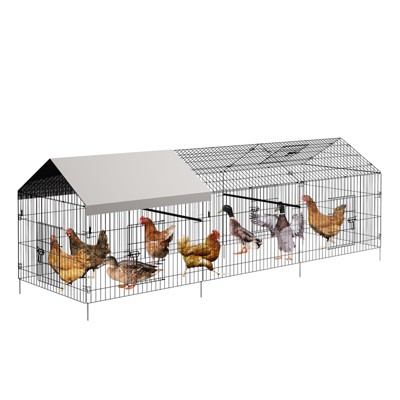 Chicken Coop Walk in Run - Metal Poultry Pen with Waterproof Cover, Portable Hen House for Chickens, Ducks & Small Pets