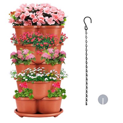 iMountek "5-Tier Stackable Vertical Planter Tower for Strawberries, Herbs, Vegetables, and Flowers – Outdoor Garden Pots" Red