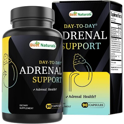 Best Naturals Day-to-Day Adrenal Support Supplements - 90 Veg Capsules - Made with Ashwagandha, L-Tyrosine, Magnesium, Rhodiola and More.