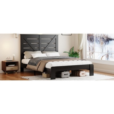 Queen Size Wood Platform Bed with Headboard for Bedroom