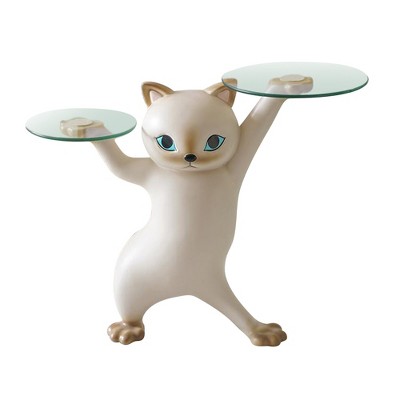 EUREKA ERGONOMIC,23"H, Enchanting Cat Side Table,23.87"W x 7.87"D x 19.69"H,Glass Tray