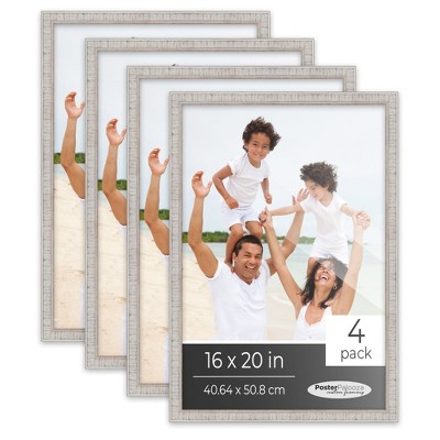 PosterPalooza | Pack of 4 Rustic White Picture Frames | Solid Wood | UV-Resistant Acrylic | Easy Gallery Wall
