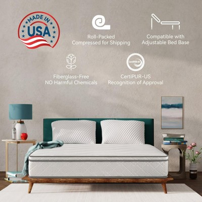 10 Inch Hybrid Full Size Mattress - Gel Memory Foam, Pocket Coils, Breathable, Durable, Mattress in a Box