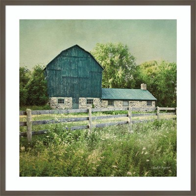 Amanti Art 33"x33" Blissful Country III Barn by Elizabeth Urquhart Wood Framed Wall Art Print : Rustic Farmhouse Decor