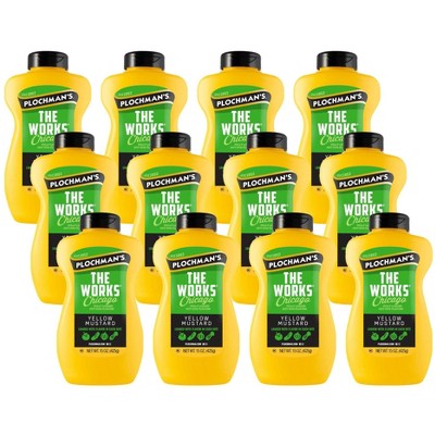 Plochmans The Works Chicago Yellow Mustard Squeeze Bottle - 12 pack, 15 oz