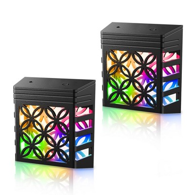 DORESshop 2-Pack 0.5W Plug-in Light Sensor Night Lights, Solar-Inspired Decorative Design, Black Housing, 3000K Warm White + RGB