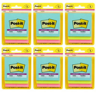 Post-it Super Sticky Notes, 3" x 3", Miami Collection, 3 Pads/Pack, 6 Packs