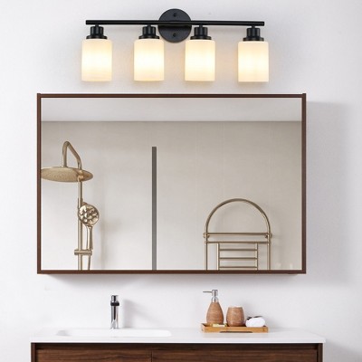 24" Modern 4-Light Vanity Bathroom Mirror Light, Frosted White Glass Contemporary Wall Sconce for Bedroom, Bathroom, Dressing Room (Bulb Not Included)