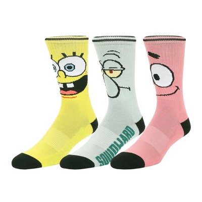 Spongebob Squarepants Big Face Spongebob, Patrick and Squidward Mens Athletic Crew Socks 3 Pack