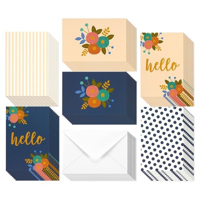 Best Paper Greetings 48 Pack Hello Notecards and Envelopes Set, Just Because Greeting Cards, Blank Inside, 6 Designs, 4x6 In