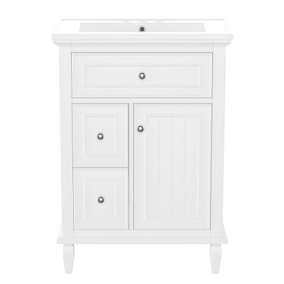 Akoasm 24 in. W Sink Bathroom Vanity Cabinet with One Flip Drawer and Two Drawers-White
