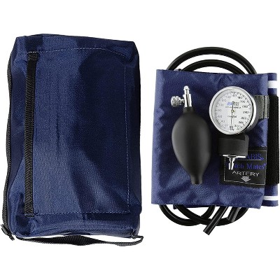 MABIS MatchMates Manual Blood Pressure Monitor Kit Aneroid Sphygmomanometer with Calibrated Nylon Cuff and Oversized Carrying Case, Adult, Navy