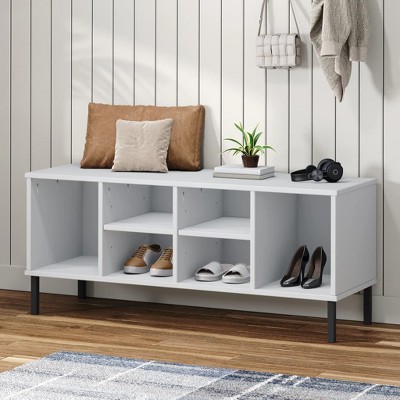 Solid Pine Wood Shoe Rack  Medium  Rectangular Shoe Rack-White