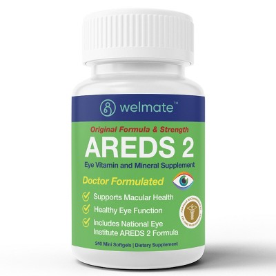 WELMATE - AREDS 2, Eye Vitamin & Mineral Supplement, Vitamin C, Zinc, Lutein, Macular Health, Doctor Formulated & Tested, Eye Care, 240 Softgels