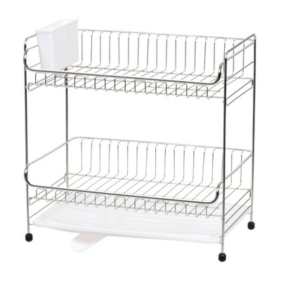 IRIS 2 Tier Stainless Steel Dish Rack with Plastic Drain