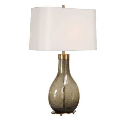 Uttermost Shyla Dark Glass Table Lamp – 29″ H Smoked Glass & Steel Base with Rectangular Fabric Shade