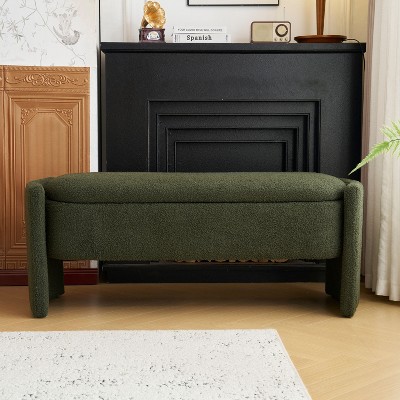 Sapphtopaz Storage Bench End of Bed Bench Oval Fully Upholstered Ottoman with Storage for Bedroom and Entryway