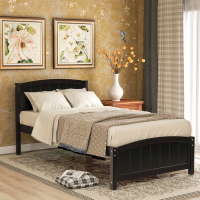 Twim Size Wood Platform Bed with Headboard and Wood Slat Support