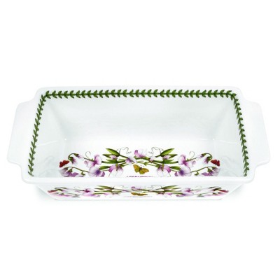Portmeirion Botanic Garden 11.75" x 5.75" Meatloaf Dish, Sweet Pea Motif, Fine Porcelain, Chip Resistant Glaze, Dishwasher, Microwave, Oven Safe
