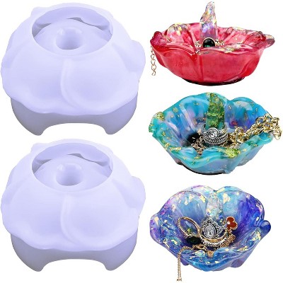 JDICTION 2Pcs Rose Ring Dish Resin Molds - Silicone Jewelry Holder Mold for Epoxy Resin Crafts, Engagement Wedding Birthday Gifts