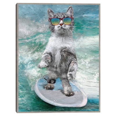 Wave Riders II Unframed Wall Canvas - Masterpiece Art Gallery: Tabby Cat Surfboard Art, Modern Beach Decor, 24x18 Canvas