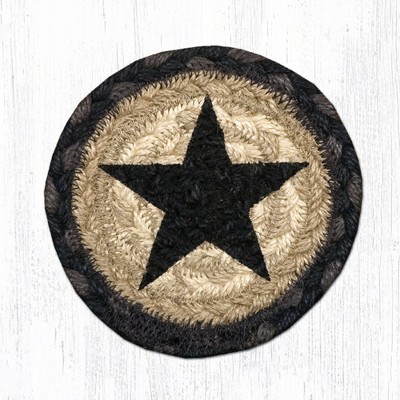 Earth Rugs Black Star Round Jute Coaster 5"x5" – Hand Stenciled Rustic Accent