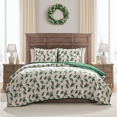 Hallmark Flannel Greenery Print Quilt Set