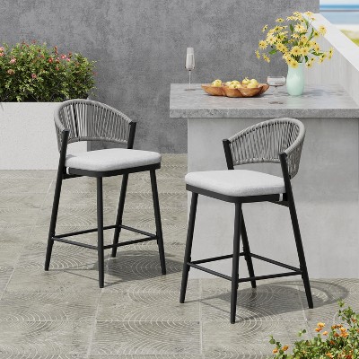 Christopher Knight Home Dallas Outdoor 26" Metal and Rattan Counter Stools with Scallop-shaped Backrest (Set of 2)