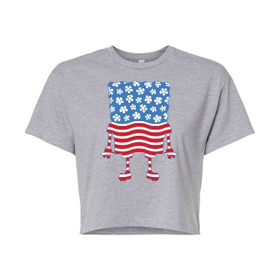 Women's - SpongeBob SquarePants - Silhouette Stars Stripes Cropped Graphic T-Shirt