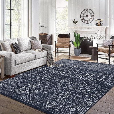 Bohemian Geometric Pattern Rug, Living Room Area Soft Rug, Foldable Machine Washable Rug, Low Pile Non-Slip Non-Linting, Rug, Bedroom, Home Office