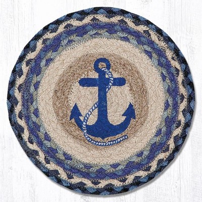 Earth Rugs Navy Anchor Decorative Printed Round Trivet 10" Rustic Coastal Accent