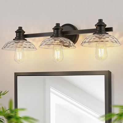DORESshop 25 in. 3-Light Black Vanity Light with Clear Cylinder Glass Shades Wall Sconce for Bathroom Vanity
