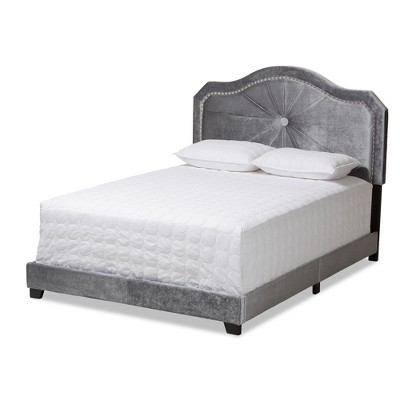 Queen Embla Velvet Fabric Upholstered Bed Gray - Baxton Studio: Rubberwood Frame, Polyester Fill, Panel Design