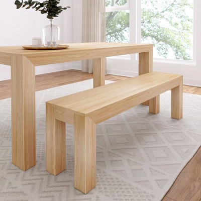 Plank+Beam Modern Dining Bench, Solid Wood Bench for Dining Table, 60", Pecan Wirebrush