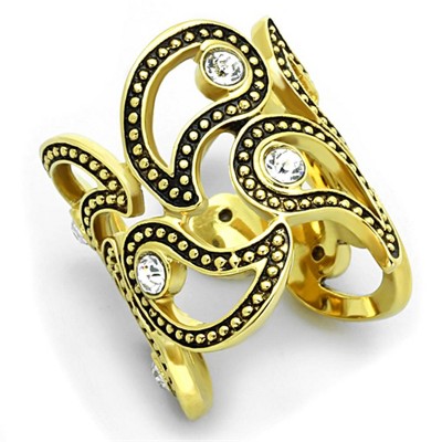 Slickblue Women’s Cuff-Style Swirl Ring in IP Gold Stainless Steel with Clear Synthetic Crystal Accents, size 5–10