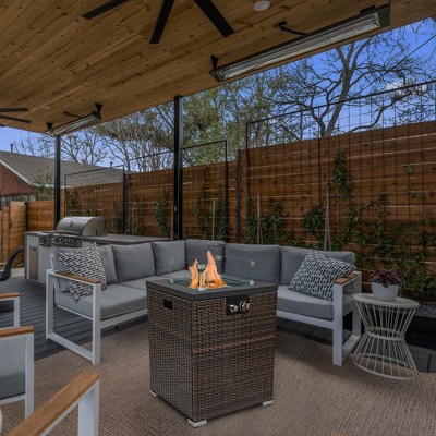 22" Propane Gas Fire Pit Table, 40000 BTU Square Steel Fire Pit with Beautiful Wicker Base for Outside Patio Deck Garden Backyard-Black