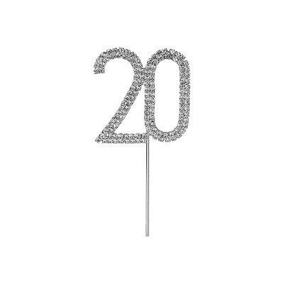 O'Creme Rhinestone Silver-Colored Number-20 Cake Topper 2 Inch