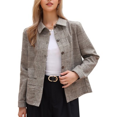 INSPIRE CHIC Women's Long Sleeve Fall Trendy Button Down Cropped Shacket Plaid Jacket with Pockets