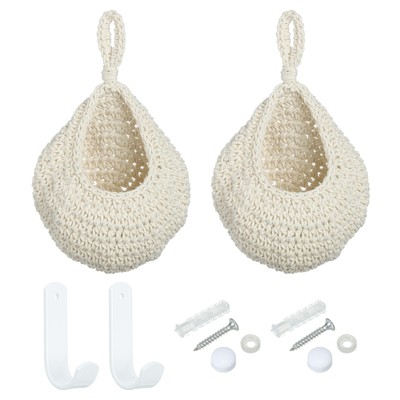Unique Bargains Handmade Cotton Rope Natural Durable Space-Saving Hanging Basket 2 Pcs