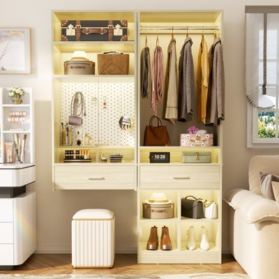 Aheaplus Set of 2 Closet Organizer with Drawers and Hanging Rods,  Walk-in Closet System Set with Storage Cubes and Shelves