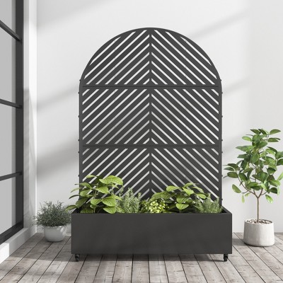 Wooakway 72"H Arch Metal Planter Box with Trellis Raised Garden Bed with Arbor Privacy Screen with Wheels