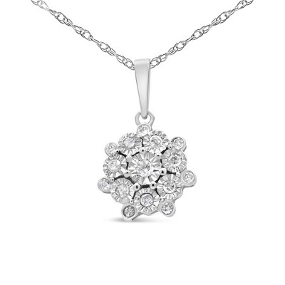 Haus of Brilliance Silver 1/4 Cttw Miracle Set Diamond Floral Cluster Pendant Necklace for Women