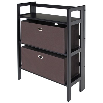 3pc 38.54" Torino Set Fabric Basket and Folding Bookcase Black - Winsome
