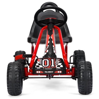 Infans 4 Wheel Pedal Powered Go Cart for Kids with Steering Wheels & Adjustable Seat, Safety Hand Brake, Non-Slip Tires, Ride On Pedal Car