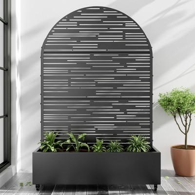 SpassWay 72"H Arch Metal Planter Box with Trellis Raised Garden Bed with Arbor Privacy Screen with Wheels