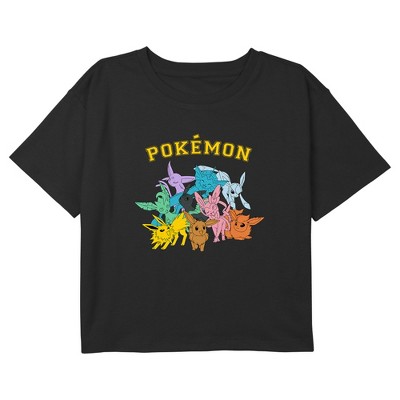 Girl's Pokemon Colorful Eeveelutions Crop T-Shirt