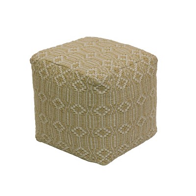 16" Hand Woven Pouf Ottoman Geometric Sand - National Tree Company